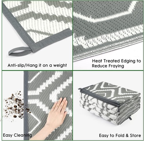 Weatherproof Reversible Outdoor Camping Rugs - Large Mat for RV, Beach, Picnic - Picture 4 of 7