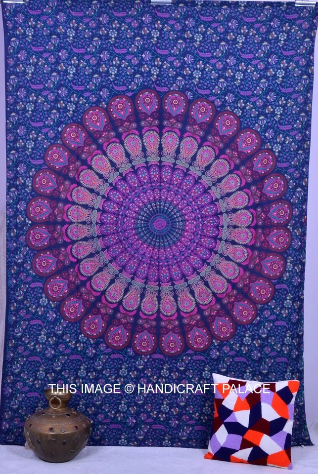 SIMPLE BLEU TAPISSERIE DE MANDALA INDIEN HIPPIE COUVRE-LIT Plage Bohème Jeter - Photo 1/1