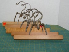 Vintage Wood Pants Skirt Clamp Hangers 10" Long, SET OF 5 WOOD HANGERS LOT 105