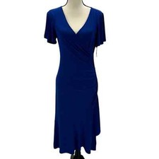 Kensie Short Sleeve Faux Wrap Side Ruched Midi Dress - Blue - size Small