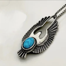 Turquoise Eagle Hawk Jewelry Ancient Titanium Steel Pendant Necklace