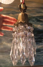 Vintage art Deco lily Brass bronze SWAG lamp Chandelier crystal prism