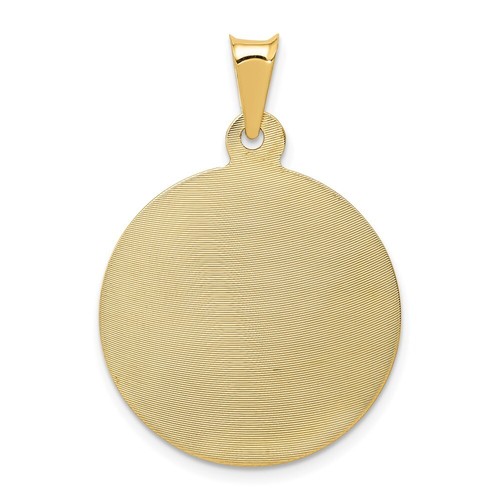 14k Yellow Gold Diamond Cut Sagrado Corazon Circle Charm Pendant - Picture 4 of 4