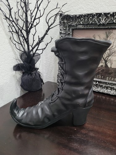 Halloween Black Witch Boot Spiderweb Candle Holder Resin Figurine Prot Decor 8" - Picture 5 of 7
