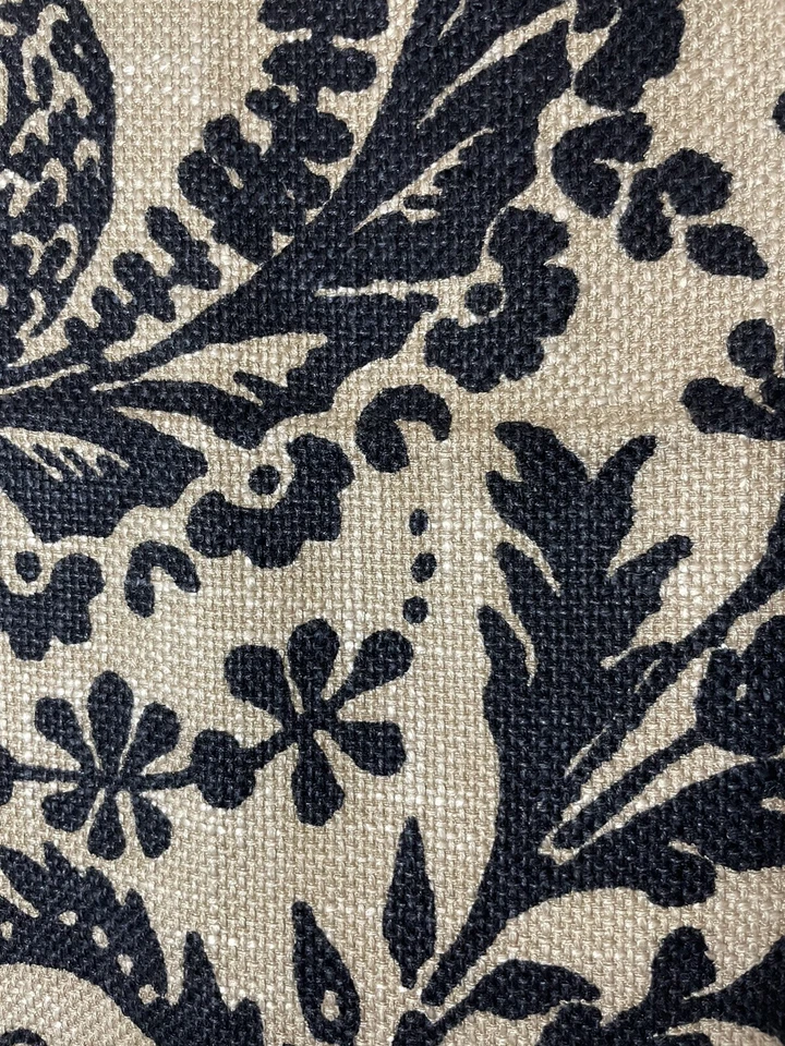 GP & J Baker Lee Jofa Giant Scroll Fabric Rayon/Ramie Black & Tan Jute 26” Sq - Image 2 of 4