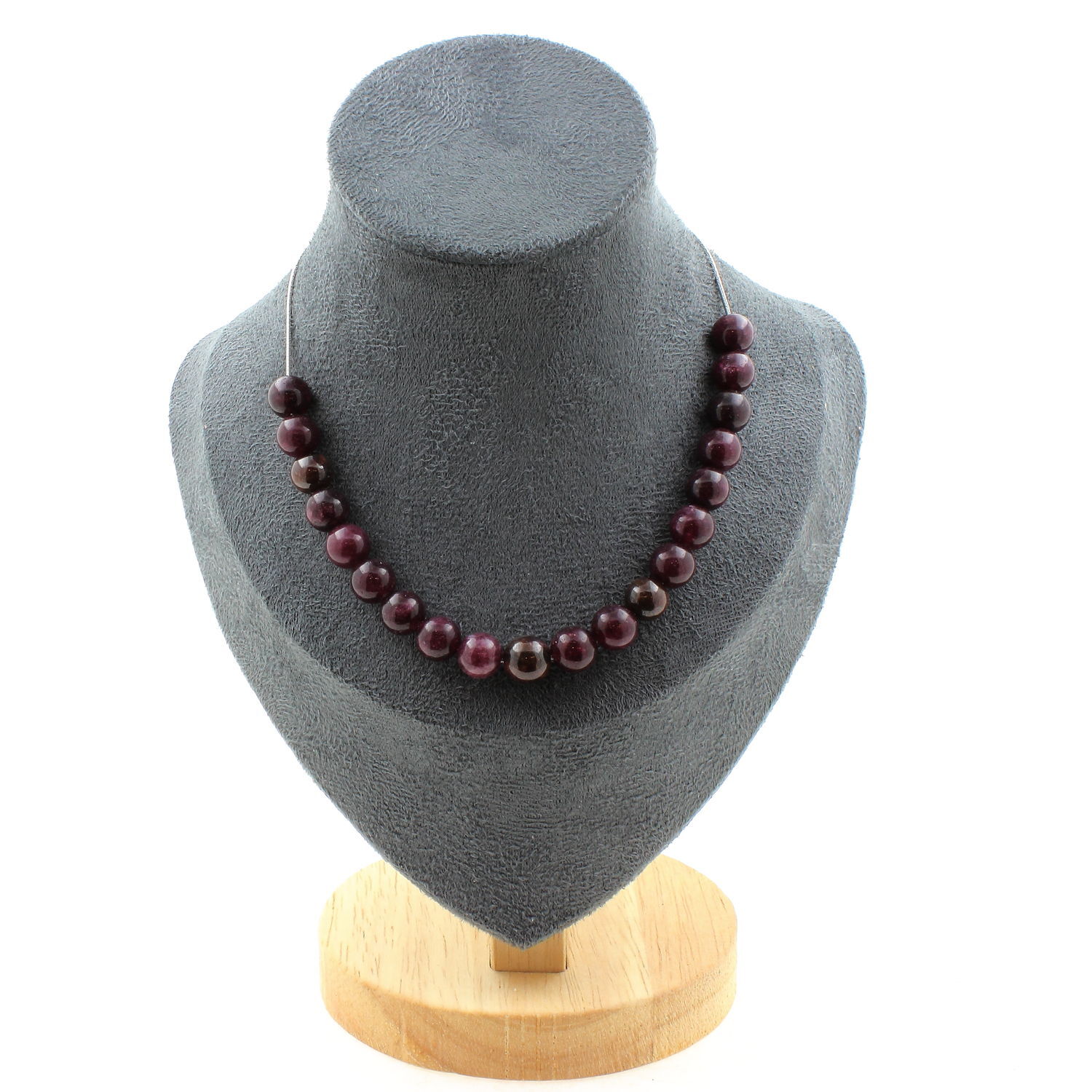 Collier grenat perles 8 mm pour femme et homme avec maille acier