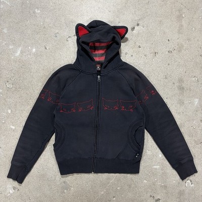 Emily The Strange Cat Ears Hoodie Y2K Vtg 2004 Cosmic Debris Hot Topic Doe 