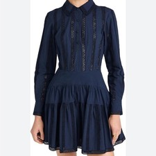 Ulla Johnson Camille Eyelet Button-Front Mini Dress in midnight blue 2