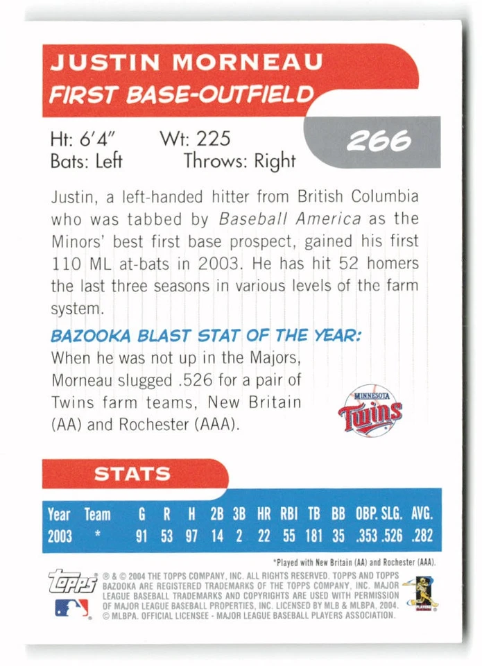 2004 Bazooka #266 Justin Morneau - Image 2 of 2