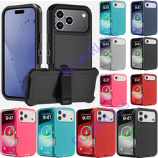 For iPhone 17 16 15 14 13 12 11 Shockproof Defender Case With Belt Clip Holster
