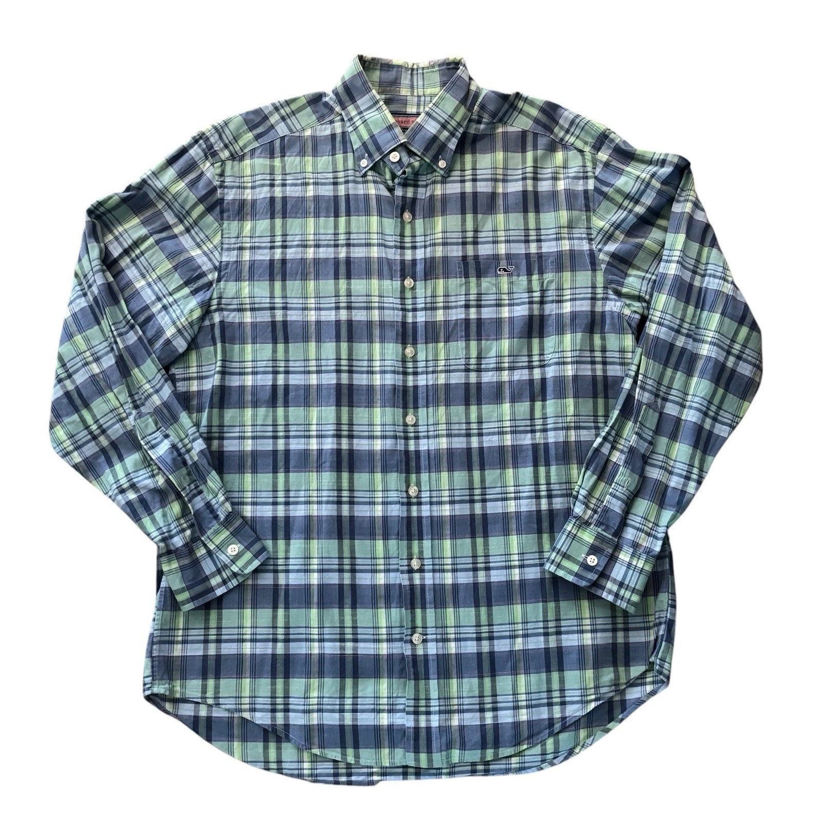 Vineyard Vines Tucker Slim Fit Green/Pink Preppy Cotton Plaid Button Down Medium