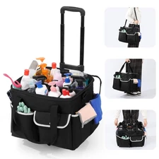 Rolling Cleaning Caddy Bag with Detachable Trolley, Portable Cleaning Carts o...