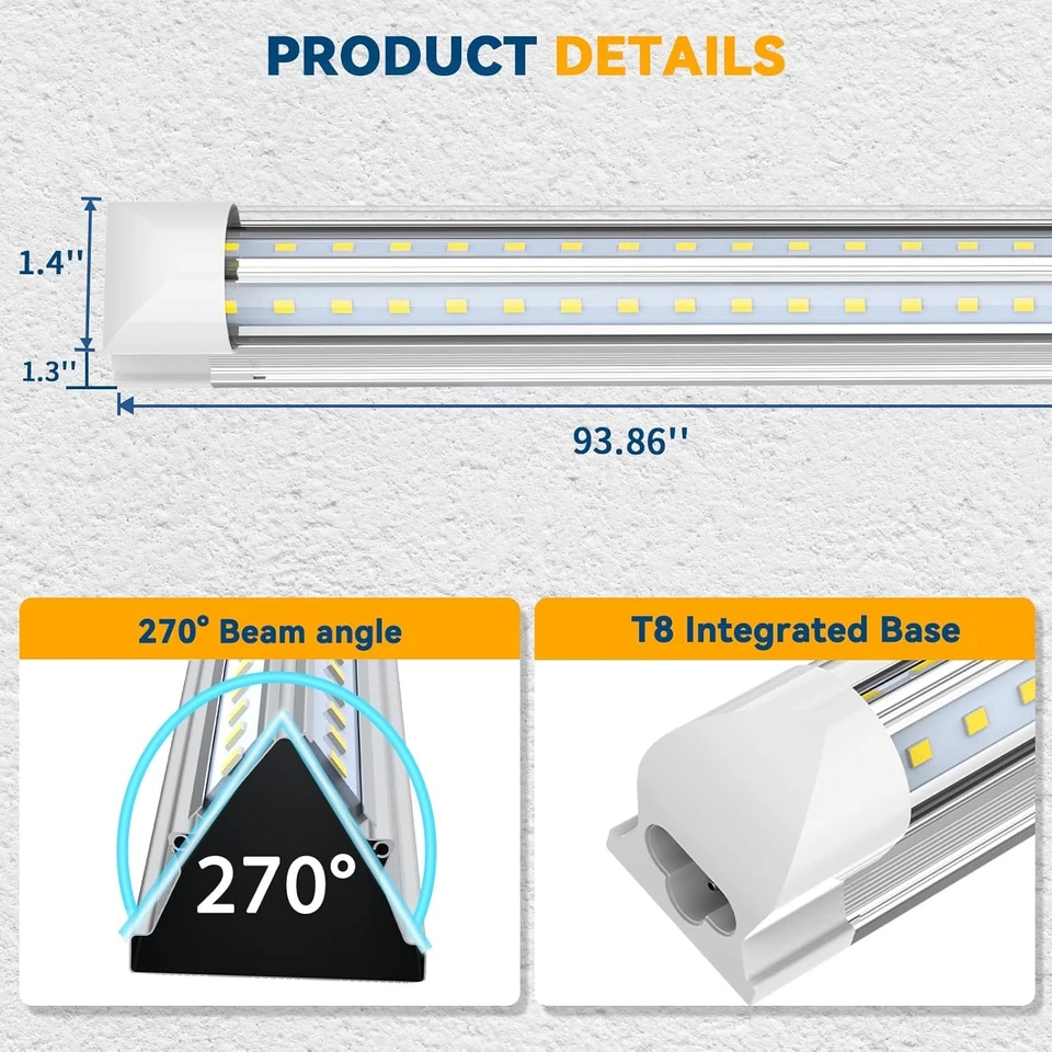 10Pack 8Foot 100W Integrated Led Light Tubes T8 8FT Led Shop Light Fixture 6000K - Image 4 of 4