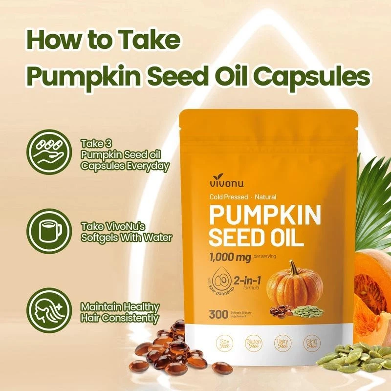 VIVONU Pumpkin Seed Oil 1000mg with Saw Palmetto 300 Softgels - Image 3 of 4