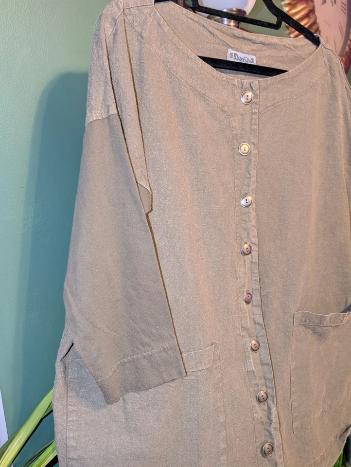 Chaqueta de cáñamo manga algodón Barclay Blue Fish sin pintar verde talla 0 botón retirado Foto 3 de 4