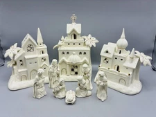 Vtg International Bazaar 10-Piece Nativity Scene Votive Holder Set Porcelain