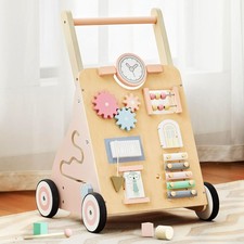 Wooden Baby Walker, Baby Push Walker with Wheels Multiple Learning Activity C...