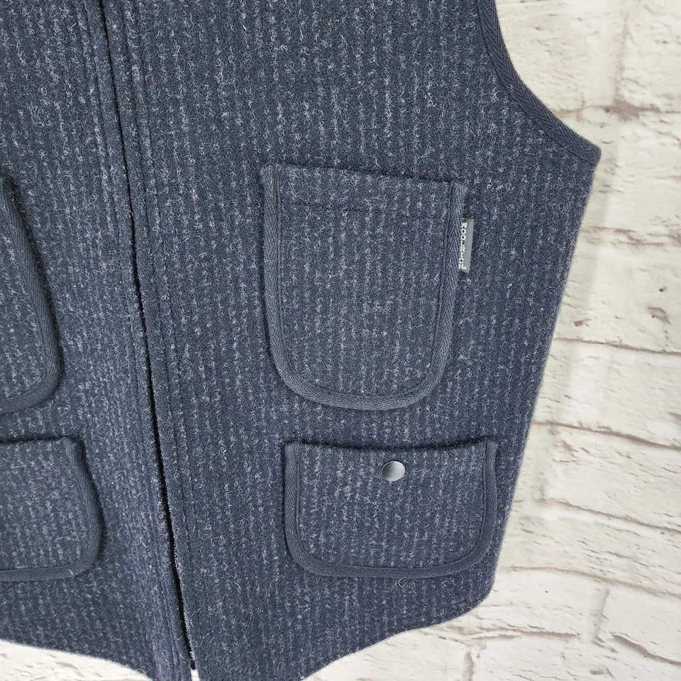 VTG Woolrich Mens Wool Vest Full Zip M Hunting Hiking Black Pockets Outdoor Y2K - Image 2 of 4