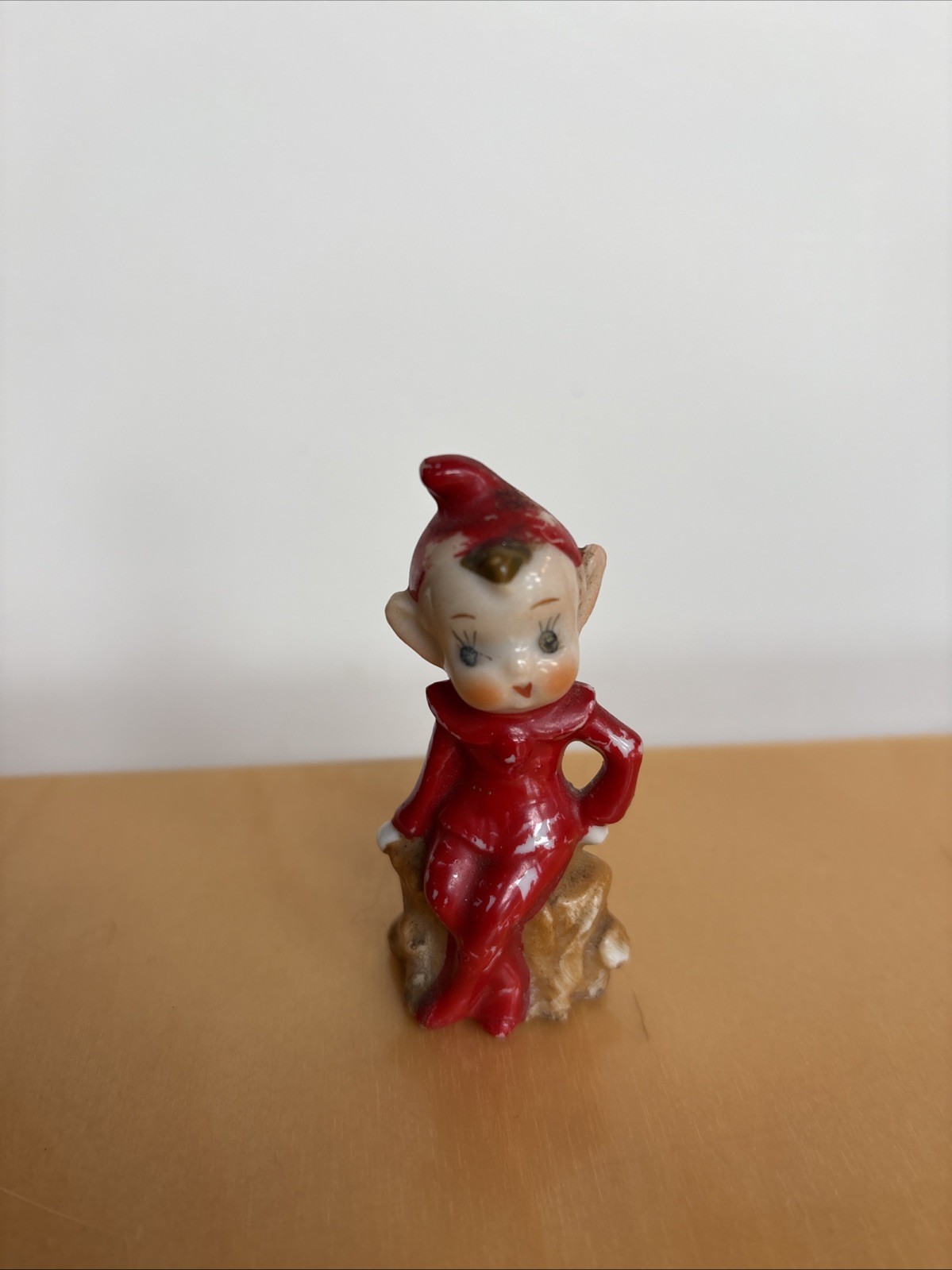 Tree Trunk Hat Vintage 1950s Pixie Elf On Tree Stump Kitschy Porcelain Figurine Japan ...