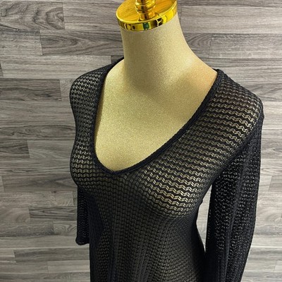 JORDAN TAYLOR V-Neck 3/4 Sleeves Black Swimming Swimsuit Cover Up Women's Size S
