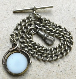 NO RESERVE Victorian Nickel Albert Pocket Watch Chain Vintage Antique Steam Punk