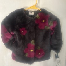 Genuine Kids Girls OSHKOSH Ebony Floral Coat Black With Pink Flowers-4T