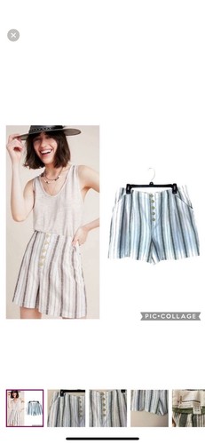 By Anthropologie Beachgoer gestreifte Leinenmischung Knopfleiste hoher Bund Shorts 12 - Bild 1 von 12