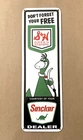VINTAGE 22x7" SINCLAIR S&H STAMPS DINO MOTOR OIL PORCELAIN PUMP STATION GAS SIGN