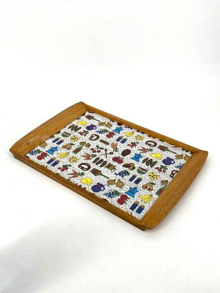 * SERVIERTABLETT HOLZ KÜCHENTABLETT OBST GEMÜSE KUNSTSTOFF 60ER