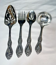 4 pc Set Rogers Co Stainless Korea Precious Rose Serving Set Flatware Spoon Fork