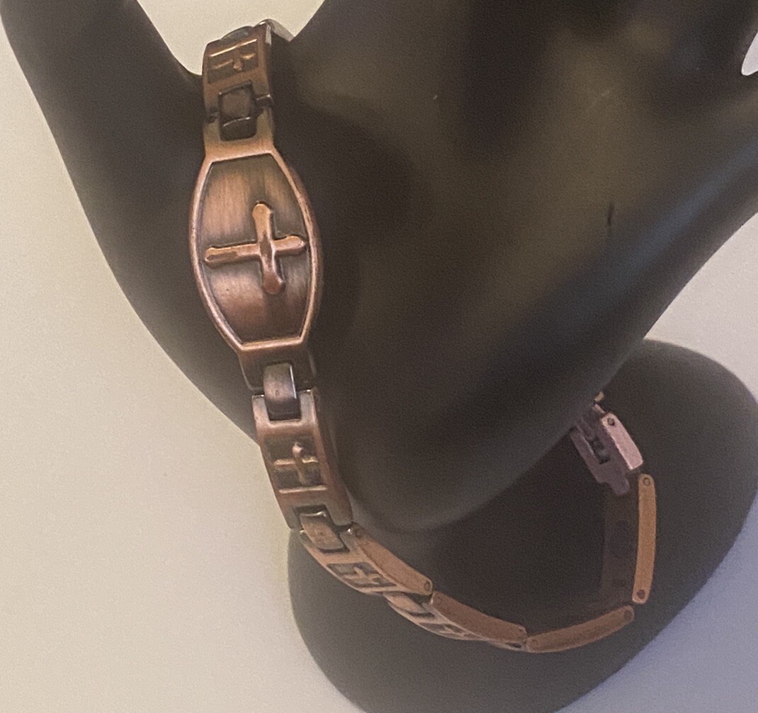 Signed Copper Panel Link Cross Design Therapy Bra… - image 10