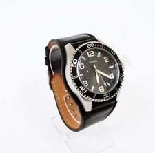 NEW GUESS SILVER TONE,BLACK LEATHER CUFF BAND WATCH-W0255G1