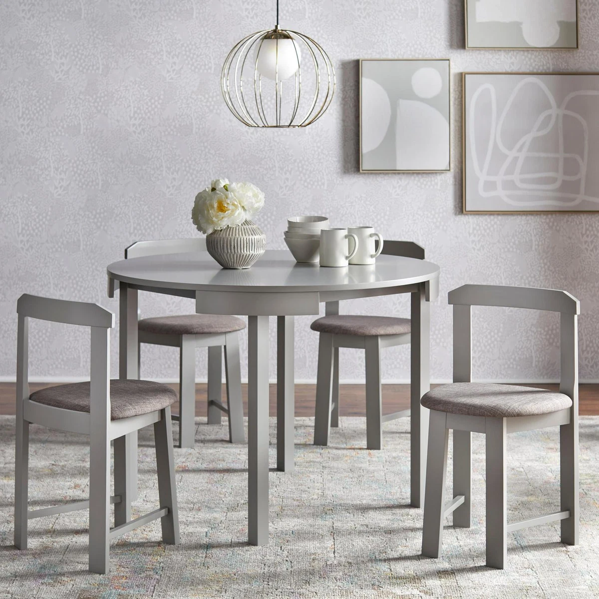 Compact Dining Set Round Grey Gray Kitchen Small Space Saving