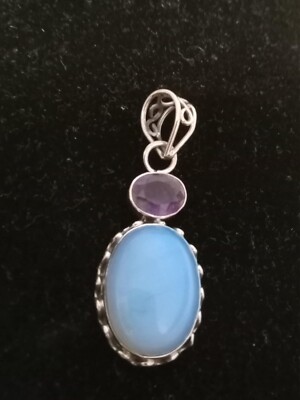 Opalite and Amethyst Gemstone Pendant Sterling Silver 925