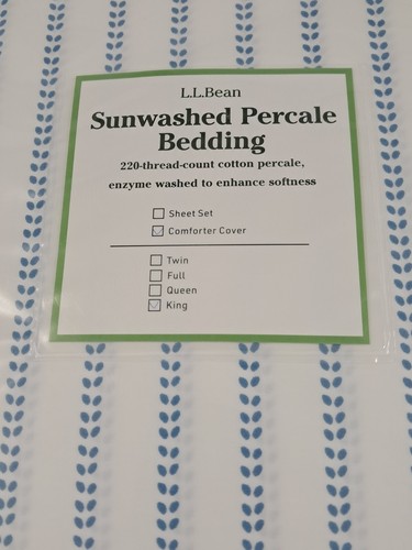 L.L. Bean Sunwashed Percale Comforter Duvet Cover King - Blue White NWT - Picture 3 of 5