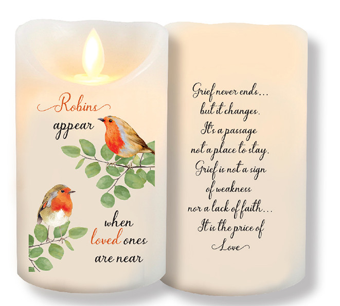 Robins Appear When Loved Ones Are Near  LED FLickering Flame Candle with Timer