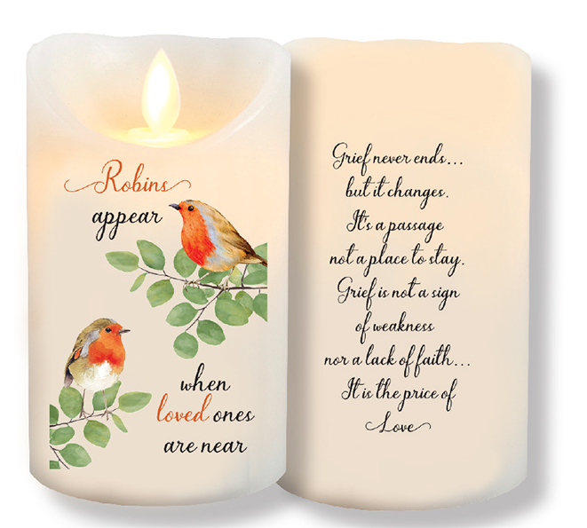Robins Appear When Loved Ones Are Near  LED FLickering Flame Candle with Timer