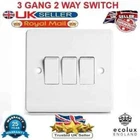 3 Gang Light Switch 2 Way White Plastic 10Amp, Single Light Switch With Screws