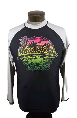 Camisa protectora contra erupciones de Maui and Sons para hombre XL negra con estampado gráfico manga larga pelada