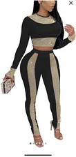 Women's Two Piece Outfits 2 PC Sets Crop Top + Skinny Pants