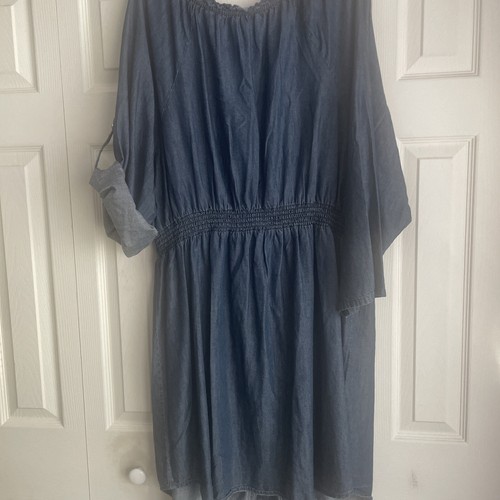 Lane Bryant Scoop Neck Puff Sleeve Button Front Dress Size 3X (24) Blue Chambray - Picture 7 of 7