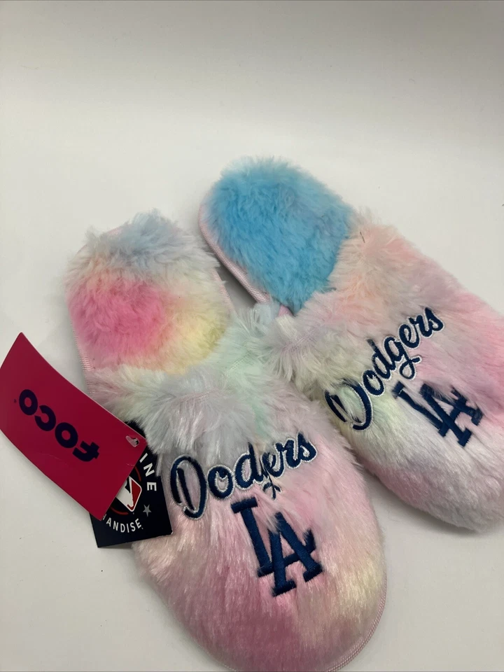 Zapatillas de casa L (5-6) para niñas jóvenes MLB LA Dodgers arco iris rosa azul nuevas con etiquetas Foco Foto 4 de 4