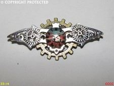 steampunk badge brooch silver bat gothic clockwork watch cogs gearwheels #9