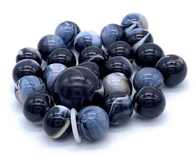 Net Bag 25 Orca Glass Mega Marbles Black w White Patches 2004
