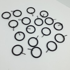 17 Round Curtain Rod Rings with Hooks Black Good Used Condition Metal 1.5in