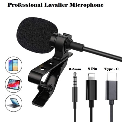 Lavalier Ansteck Mikrofon Mini Stereo Clip auf Mikrofon Kondensator für iPhone X Android