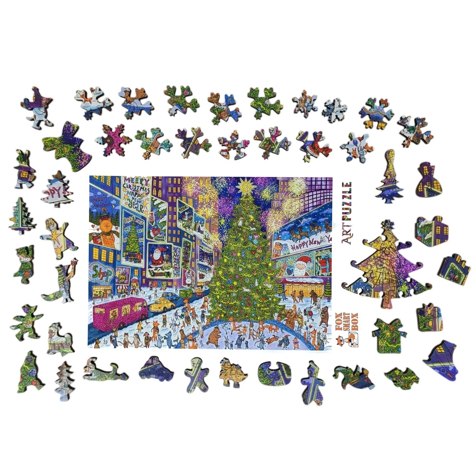 Wooden Puzzle for Adults by FoxSmartBox - 220 Pieces - New York Holiday Lights - Image 2 of 4