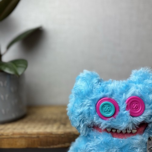 Fuggler Blue Stinkface - Blue Curly Fur Snuggly Funny Fuggler Button Eyes - Picture 3 of 6