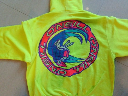 Vtg 80s 90s O'Neal Zip Surf Logo Neon Hoodie Sz M Boxy 23/23 Rare Surfing Logo - Picture 2 of 9