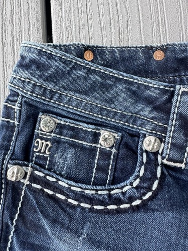 Miss Me Jeans Womens 28 Blue Boot Cut Embellished Rhinestone Embroidered Pocket - Picture 4 of 15